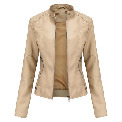 New women's leather jacket Slim jacket Thin section of the spring and autumn jacket Standing collar women's leather jacket