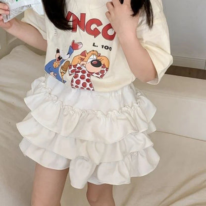 Casual Korean Style Girl's Half Body Skirt Summer Cute Bow Flower Bud Skirt Cake Skirts Sweet Children's Short Skirt Daily