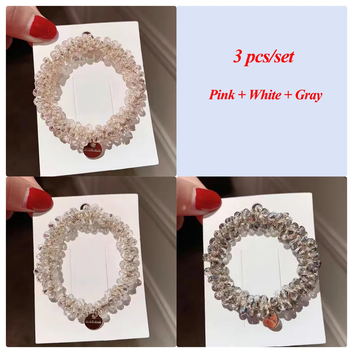 3pcs/set Crystal Pearl Beads Elastic Bands Scrunchies Hair Accessories Women Ponytail Holder Headwear