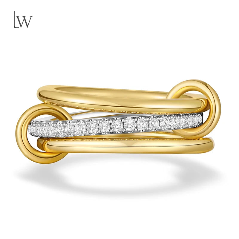3 CZ Cubic Zirconia Ring Set Stackable Ring Silver Gold Stacking Rings Multi-Link Connected Statement Interlocking for Women