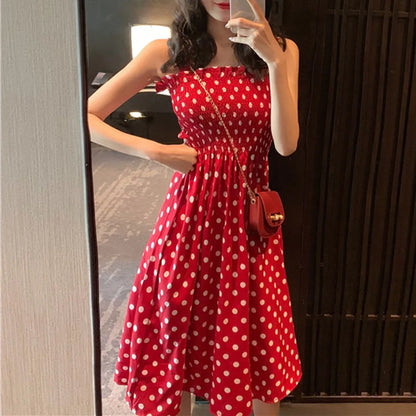 Women's Dresses 2024 Summer Fashion Loose None Sleeve Polka Dot Shoulder Plus Size Casual Dress Sexy Dresses
