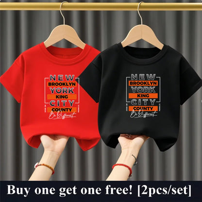 2025 Fashion Boys Summer Cotton T-Shirt Set 2pcs Short Sleeve New York City Print Kids Tees Top