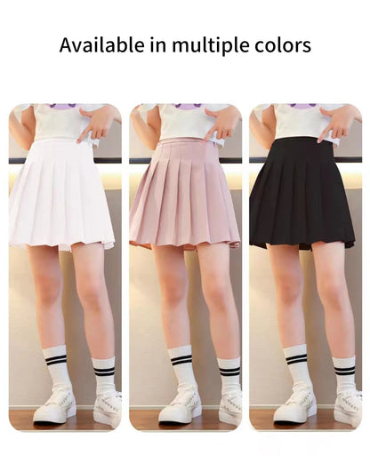 Teen Girl Summer Dress Kids Fashion Solid Color Pleated High Waist A-Line Skirt Children Casual Elastic Waist Mini Skirt Bottoms