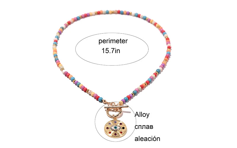 4mm Colorful Stone Choker Necklace for Women Round Evil Charm Pendant Necklace Fashion New Daily Jewelry