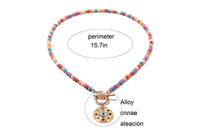 4mm Colorful Stone Choker Necklace for Women Round Evil Charm Pendant Necklace Fashion New Daily Jewelry