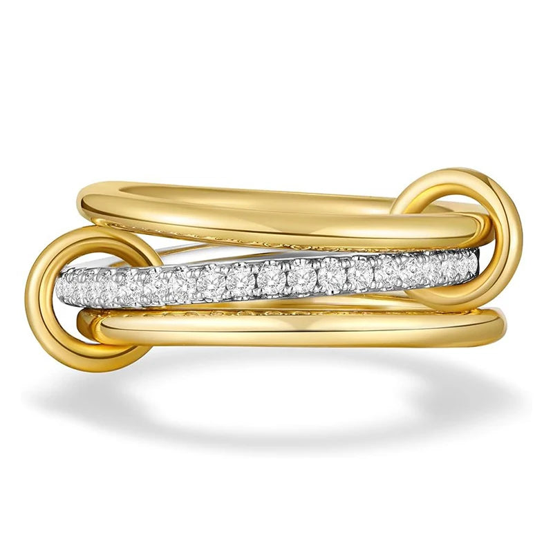 3 CZ Cubic Zirconia Ring Set Stackable Ring Silver Gold Stacking Rings Multi-Link Connected Statement Interlocking for Women