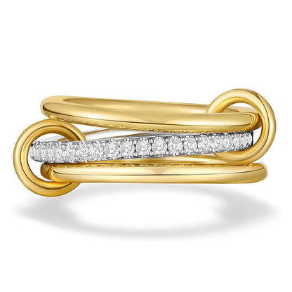 3 CZ Cubic Zirconia Ring Set Stackable Ring Silver Gold Stacking Rings Multi-Link Connected Statement Interlocking for Women