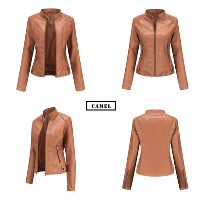 New women's leather jacket Slim jacket Thin section of the spring and autumn jacket Standing collar women's leather jacket
