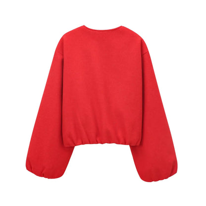 TRAF Red Zipper Bomber Jackets for Women Soft Cropped Jackets Woman 2024 Long Sleeve Woman's Sports Jacket New in Outerwears