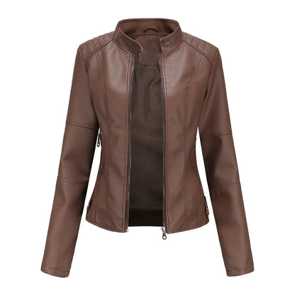 New women's leather jacket Slim jacket Thin section of the spring and autumn jacket Standing collar women's leather jacket
