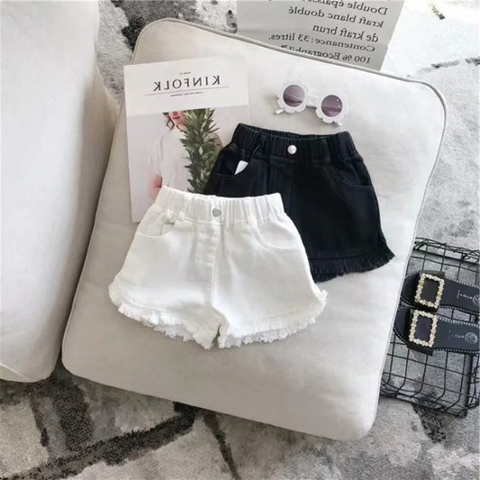Children's Summer New Solid Color Korean Pants Girls Casual White Jeans Children Black Shorts Baby Hot Pants Kids Shorts