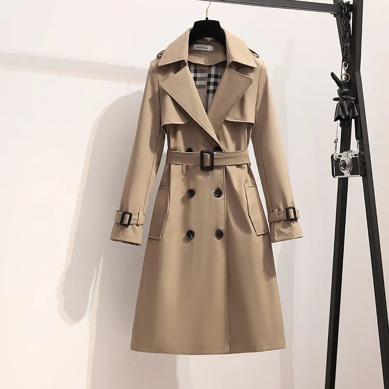 Women Fashion Trench New Coat Spring Autumn Korean Long Sleeve With Belt Jackets Solid British Style Coats Women's Chic Outwear