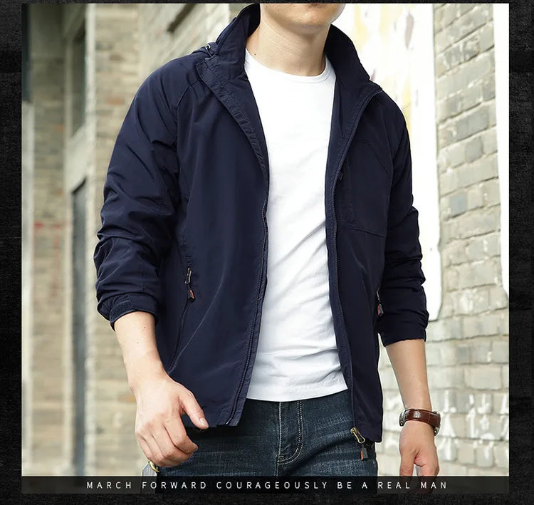 ARC Outdoor Men's, Fishing, Mountain Climbing, Traveling, Solid Color, Skiing, Camping, Waterproof and Breathable Hooded Jacket