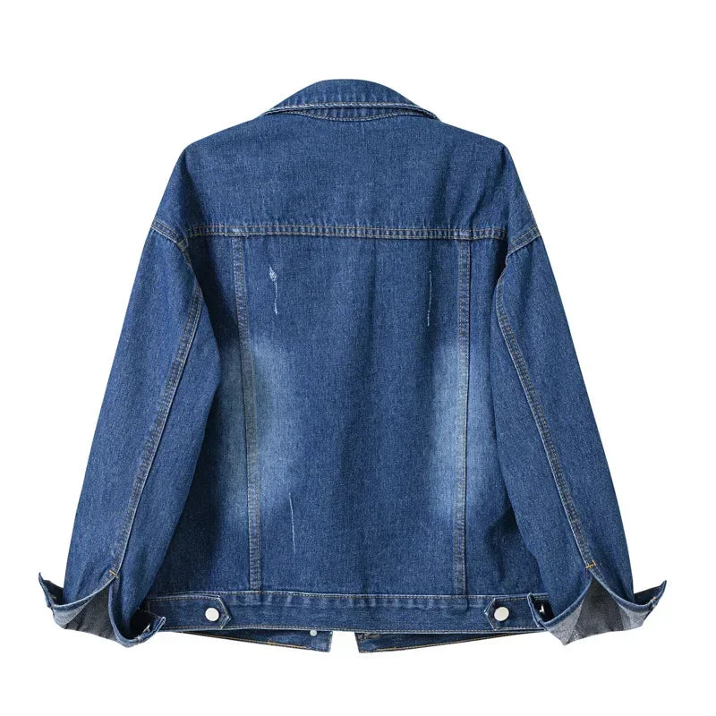 Yellow Women's Long Sleeve Jacket, Single Breasted Lapel Denim Jacket, Fashion Women's Tops Jacket Blue White Women's Coat