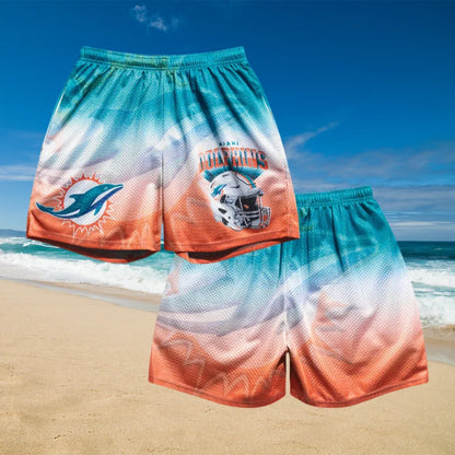 Men Women Kids Athleisure Shorts Miami Dolphins Helmet Fanimation Retro Shorts Breathable Quick Dry Elastic Loose Beach Shorts