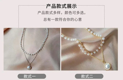 2025 New Women's Pearl Necklace Kpop Gold Color Beads Pendant Necklaces Goth Double Layer Chain Choker for Women Fashion Jewelry