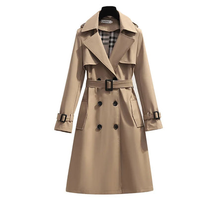 Women Fashion Trench New Coat Spring Autumn Korean Long Sleeve With Belt Jackets Solid British Style Coats Women's Chic Outwear