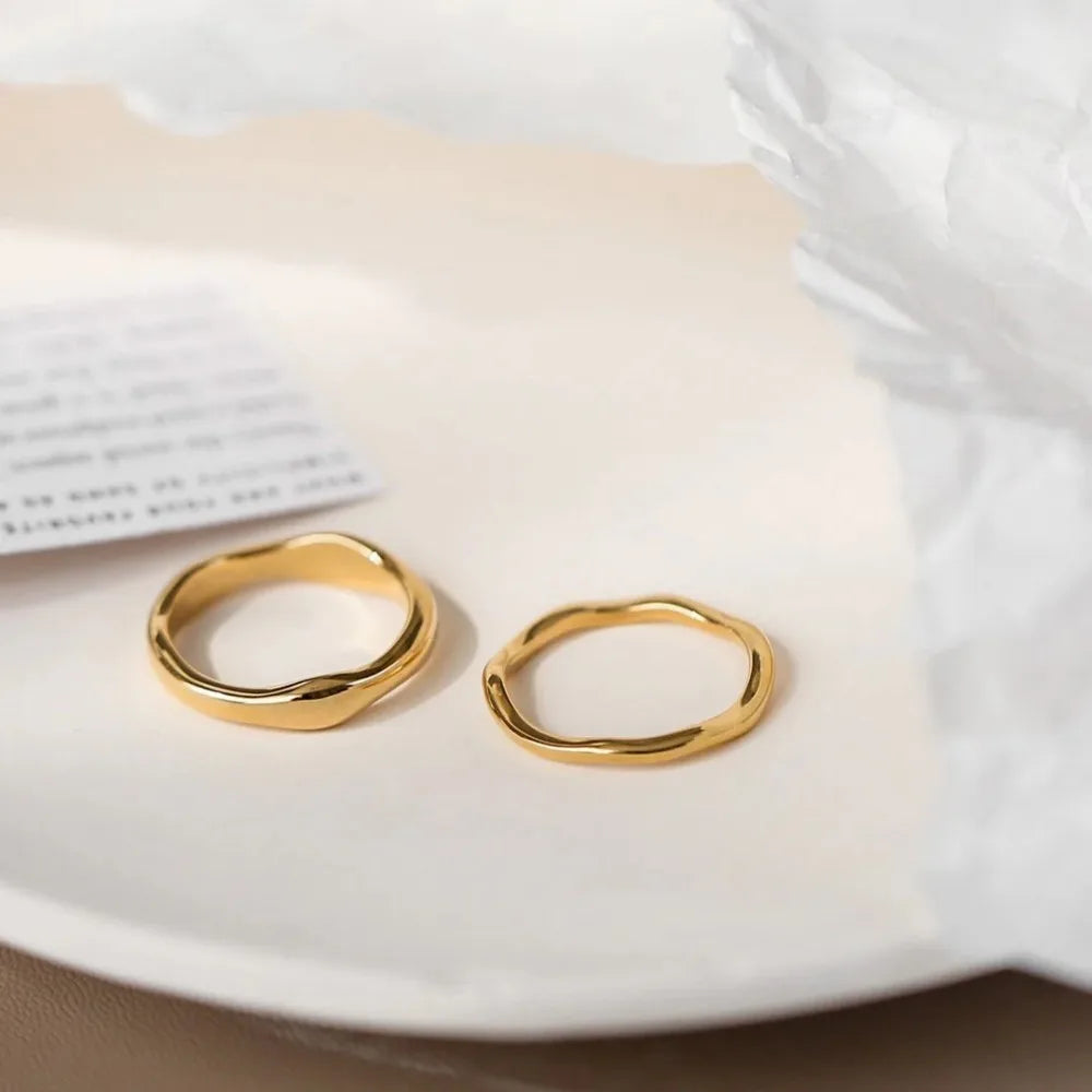 Ripple Stainless Steel Rings For women Gold Color Chunky Band  Stackable Silver Stacking Irregular Wave Minimalist Jewelry Set