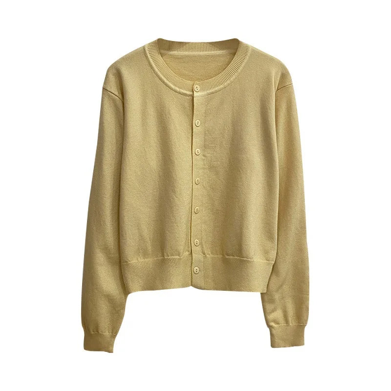 Women's Long Sleeve 2025 Cardigan O Neck Button Down Knit Lady Autumn Spring Knitted Single-breasted Cardigan Sweaters
