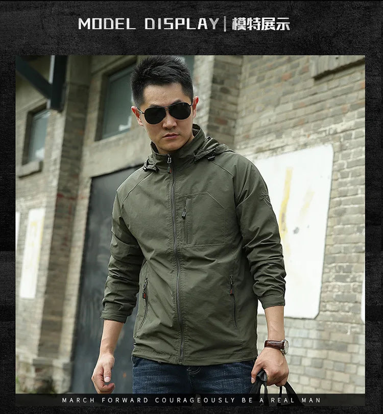 ARC Outdoor Men's, Fishing, Mountain Climbing, Traveling, Solid Color, Skiing, Camping, Waterproof and Breathable Hooded Jacket
