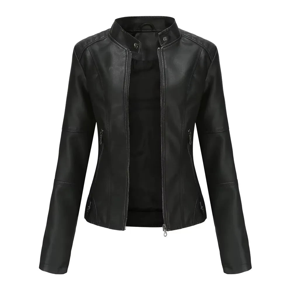 New women's leather jacket Slim jacket Thin section of the spring and autumn jacket Standing collar women's leather jacket