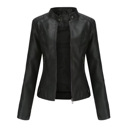 New women's leather jacket Slim jacket Thin section of the spring and autumn jacket Standing collar women's leather jacket
