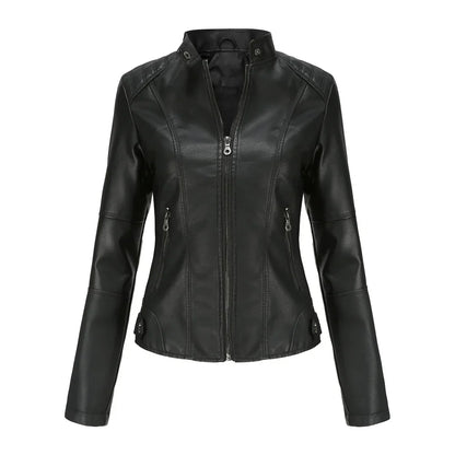 New women's leather jacket Slim jacket Thin section of the spring and autumn jacket Standing collar women's leather jacket