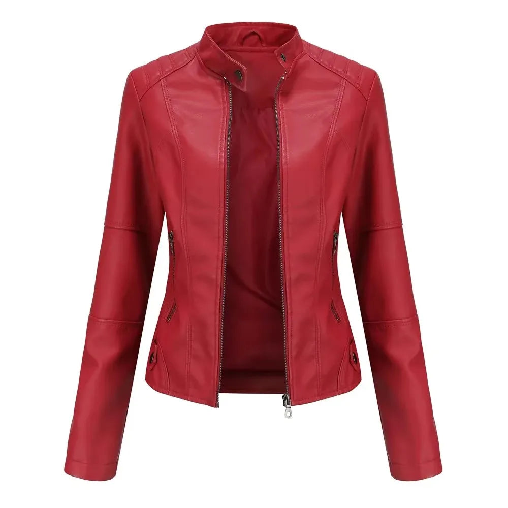 New women's leather jacket Slim jacket Thin section of the spring and autumn jacket Standing collar women's leather jacket