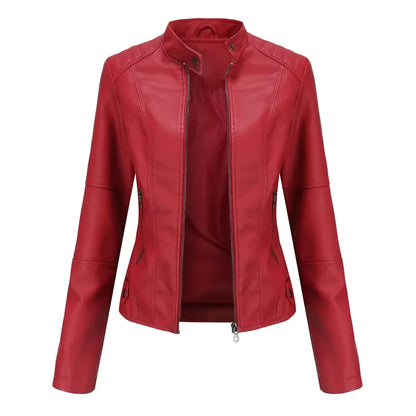 New women's leather jacket Slim jacket Thin section of the spring and autumn jacket Standing collar women's leather jacket