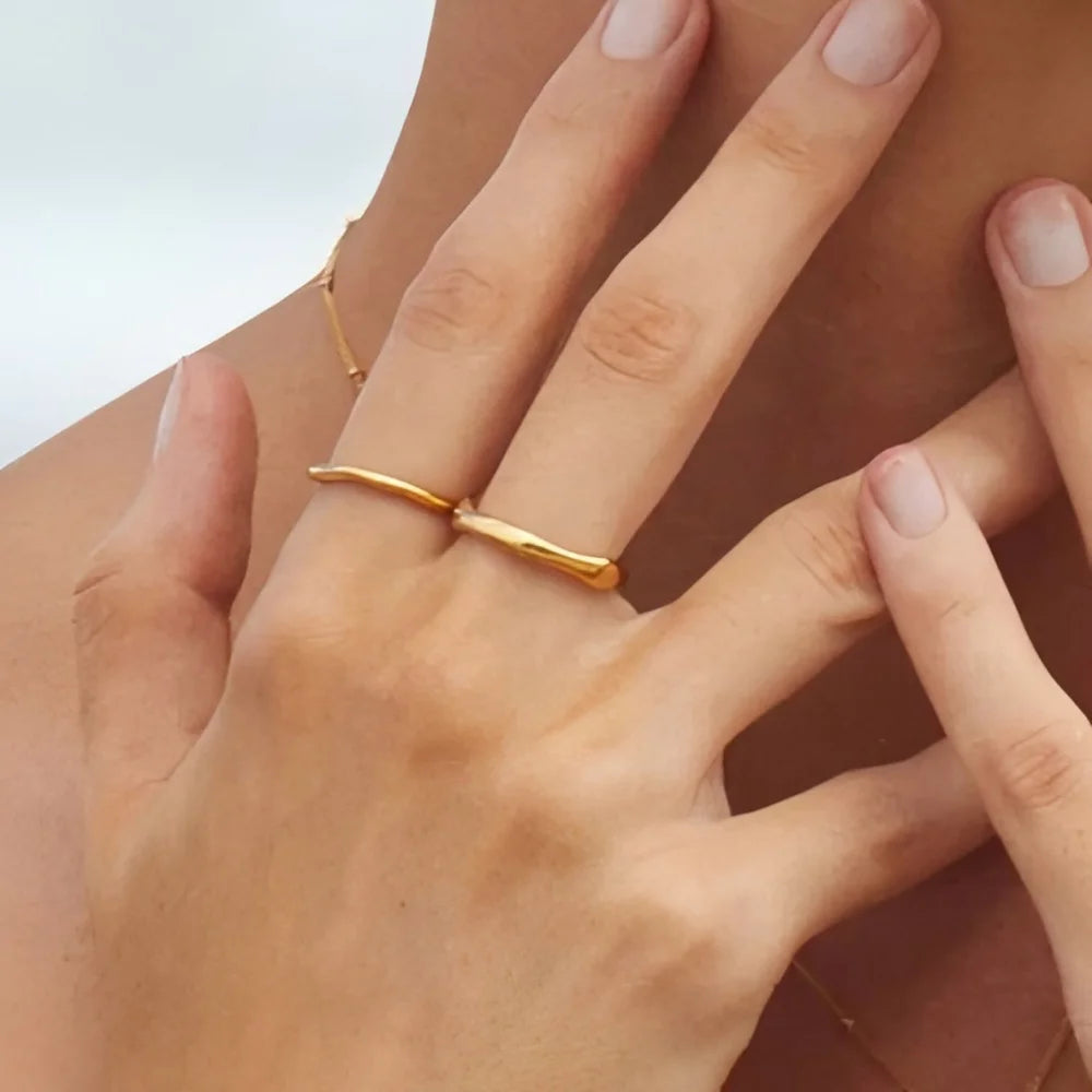 Ripple Stainless Steel Rings For women Gold Color Chunky Band  Stackable Silver Stacking Irregular Wave Minimalist Jewelry Set