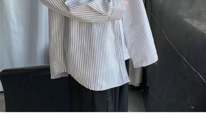 Japanese striped long-sleeved shirt boys simple trend literary fan lining clothes spring and autumn casual coat couple...