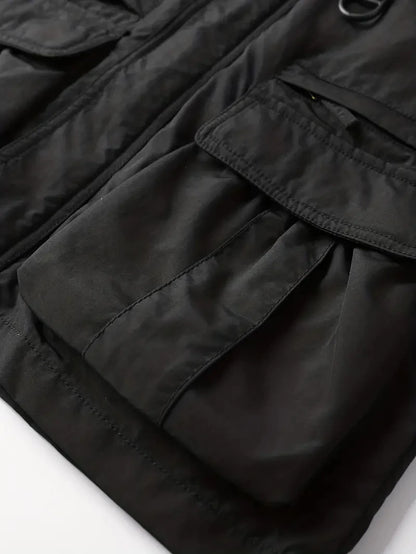 Detachable windproof sleeved hooded jacket suitable for outdoor activities men's casual waterproof multi pocket jacket vest