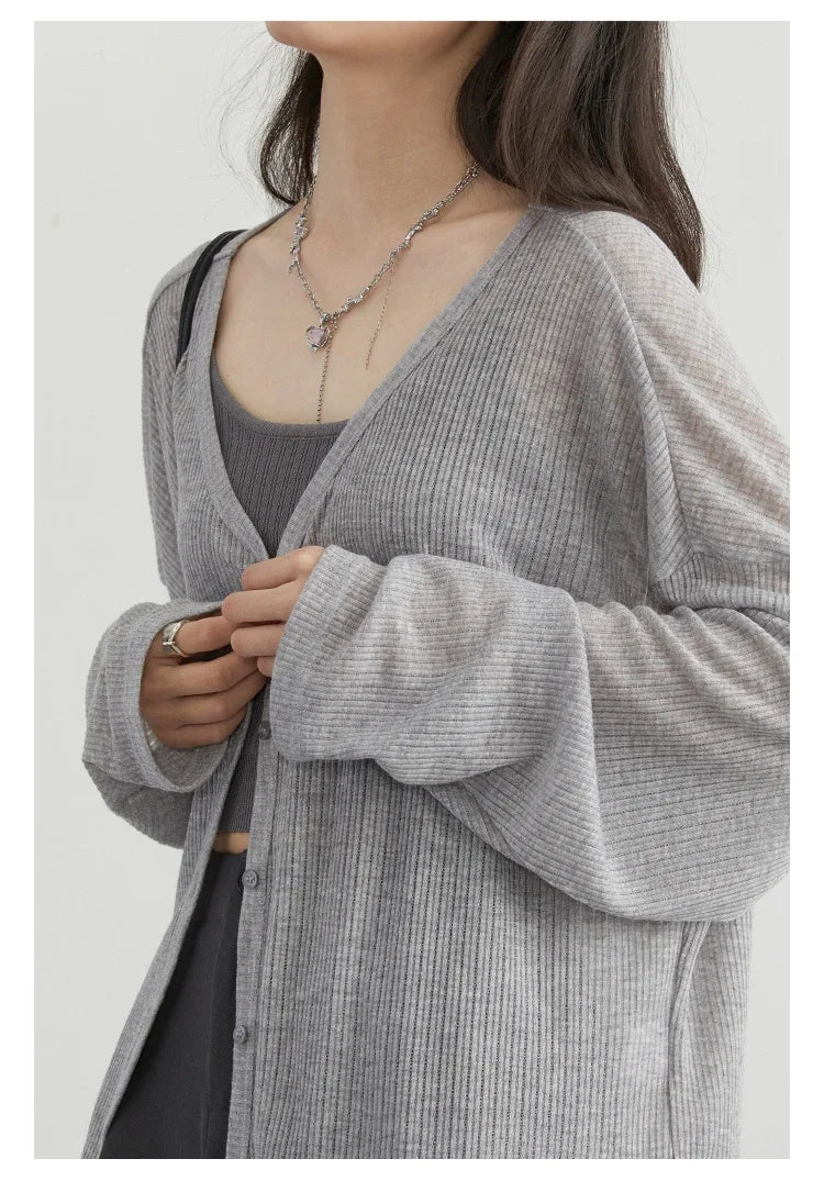 Women's Lightweight V-Neck Long Sleeve Cardigan Top, Sun Protection Spring Summer Autumn Jacket for Casual Daily Outwear
