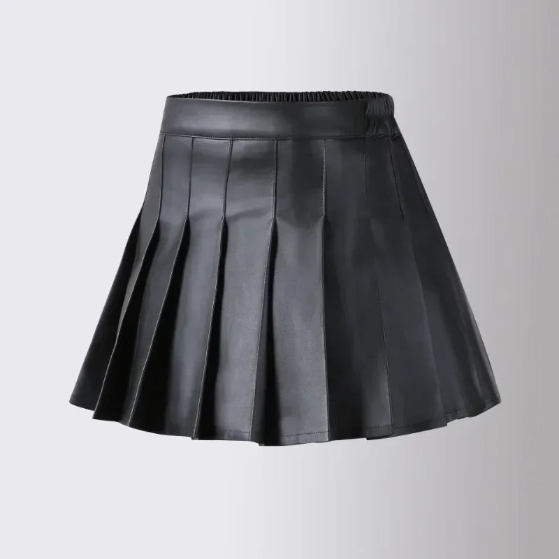 Girls Leather Skirt Four Seasons High Waist Black A-Line Pleated Skirt for Kids All-match Teen Children Skirt 2-15 Years Old