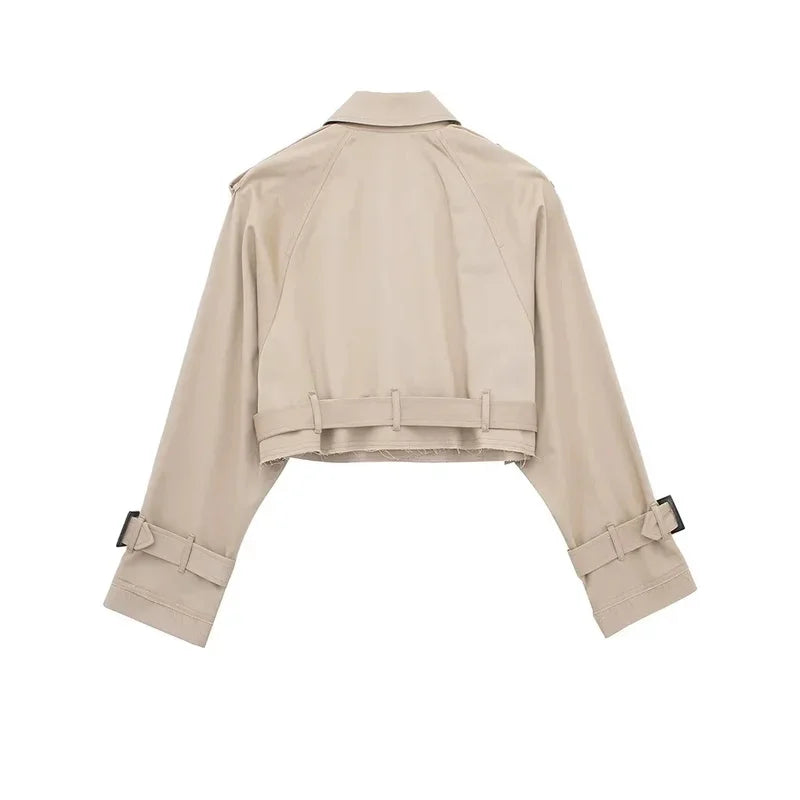 2025 Cropped Trench Coat with Belt - Vintage Double Breasted Spring Jacket for Women| Streetwear Outerwear