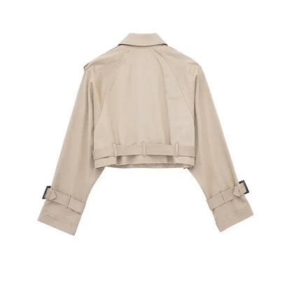 2025 Cropped Trench Coat with Belt - Vintage Double Breasted Spring Jacket for Women| Streetwear Outerwear