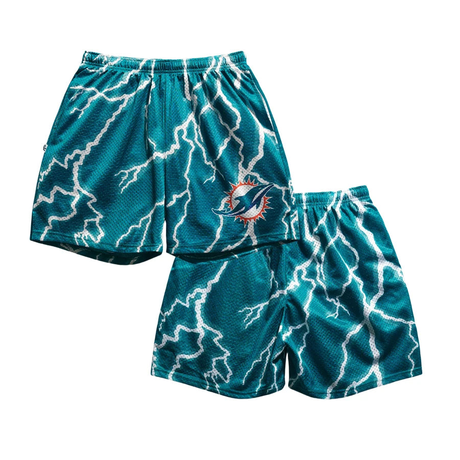 Men Women Kids Athleisure Shorts Miami Dolphins Helmet Fanimation Retro Shorts Breathable Quick Dry Elastic Loose Beach Shorts