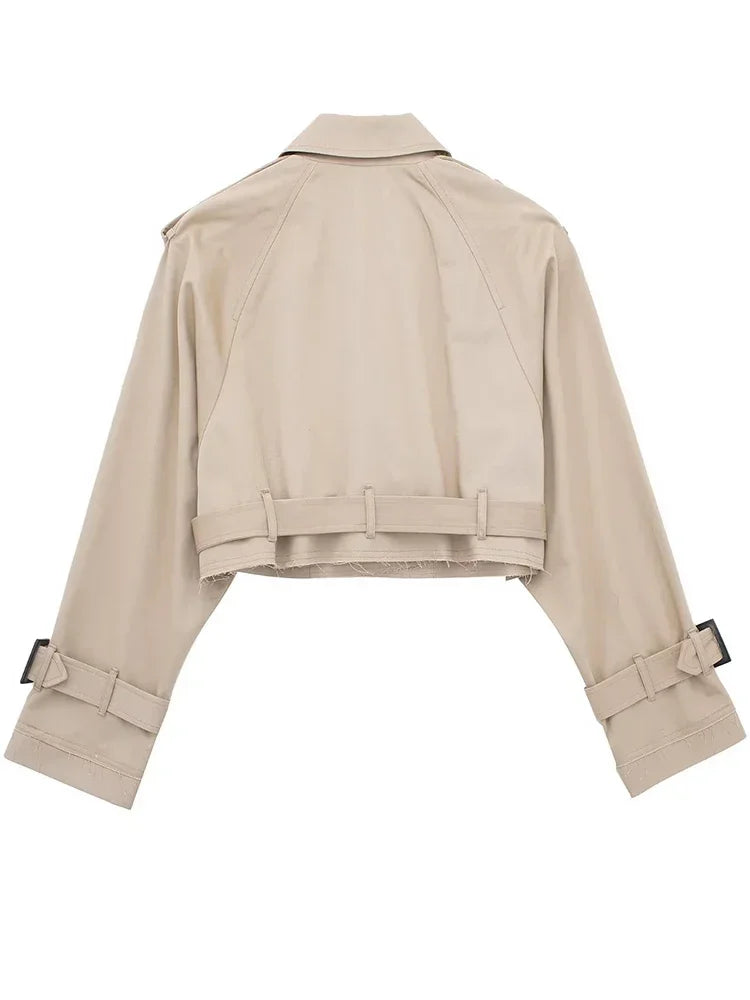 2025 Cropped Trench Coat with Belt - Vintage Double Breasted Spring Jacket for Women| Streetwear Outerwear