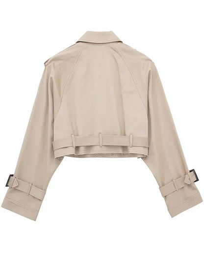 2025 Cropped Trench Coat with Belt - Vintage Double Breasted Spring Jacket for Women| Streetwear Outerwear
