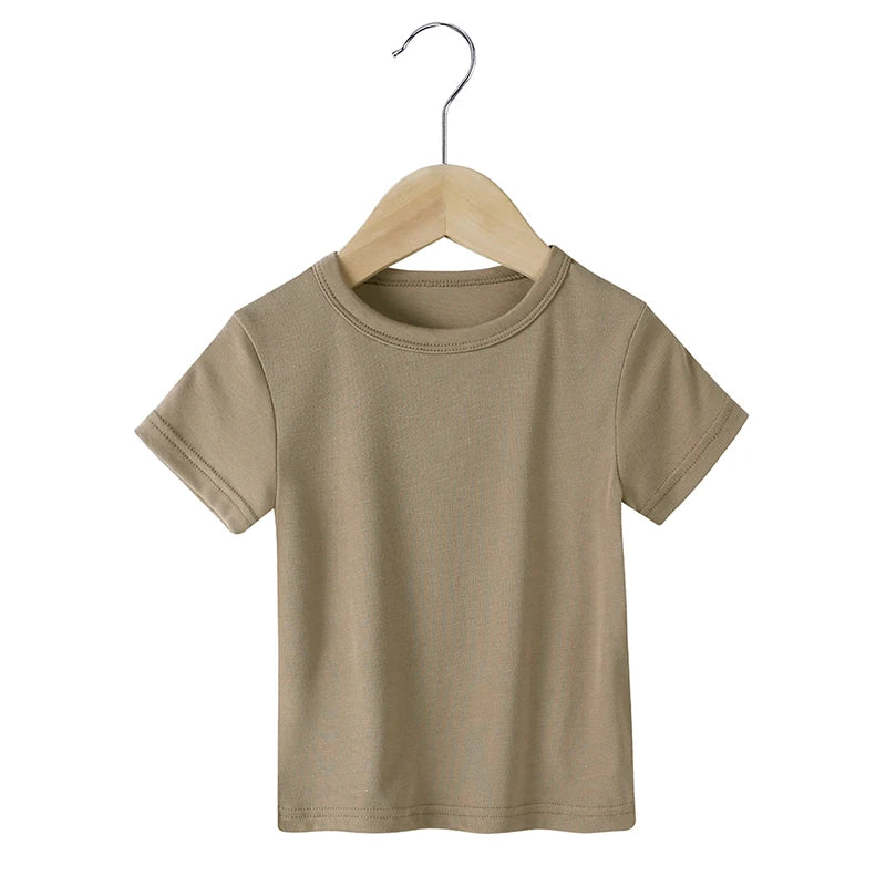 2025 Summer Breathable Kids Boy Girl T-Shirts Clothes Modal Solid Short Sleeve Tops For Infant Baby Tees Children's Clothing