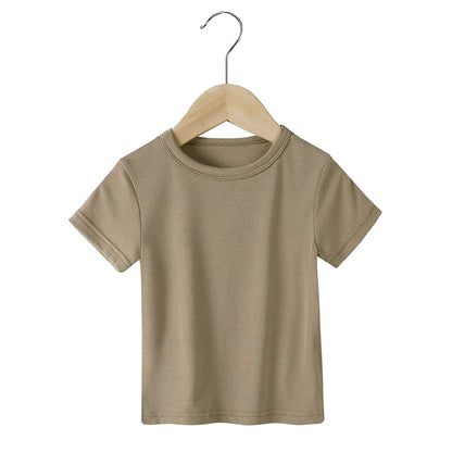 2025 Summer Breathable Kids Boy Girl T-Shirts Clothes Modal Solid Short Sleeve Tops For Infant Baby Tees Children's Clothing