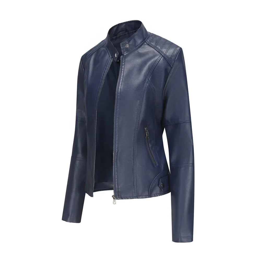 New women's leather jacket Slim jacket Thin section of the spring and autumn jacket Standing collar women's leather jacket