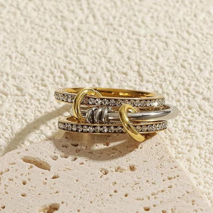 3 CZ Cubic Zirconia Ring Set Stackable Ring Silver Gold Stacking Rings Multi-Link Connected Statement Interlocking for Women