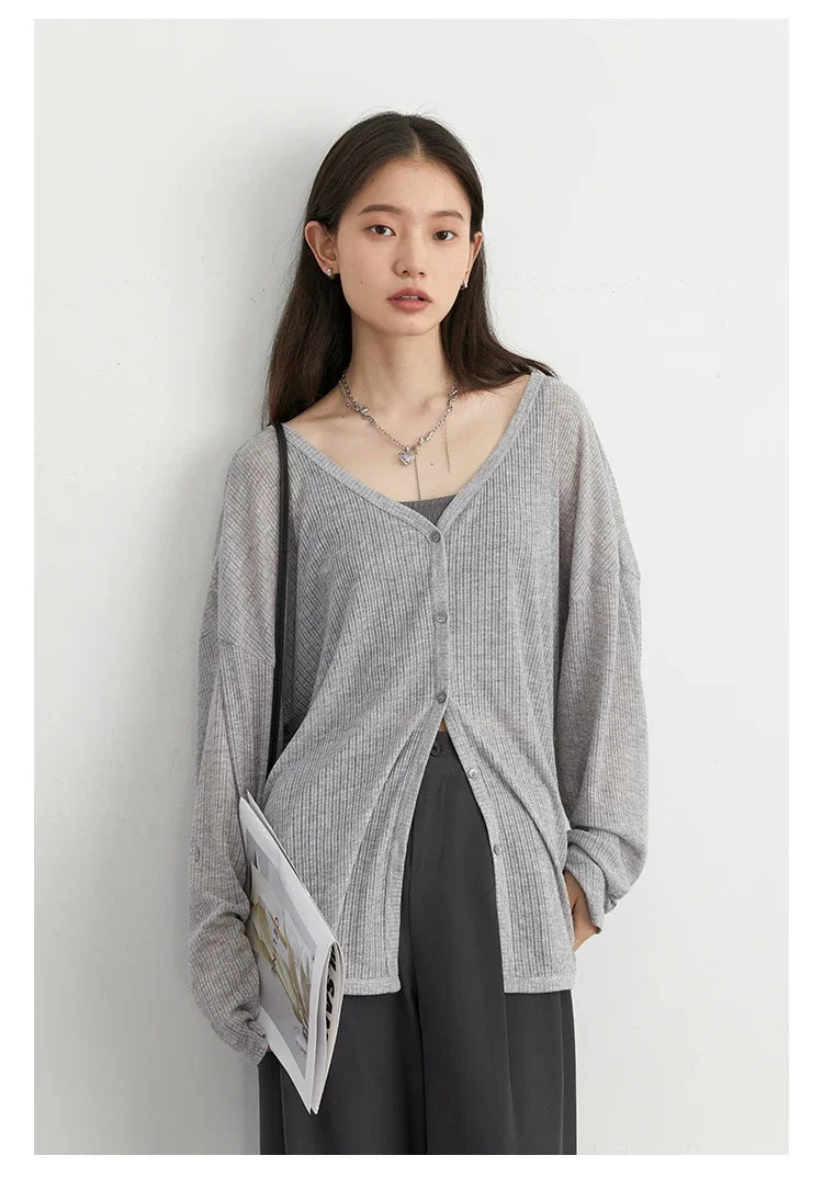 Women's Lightweight V-Neck Long Sleeve Cardigan Top, Sun Protection Spring Summer Autumn Jacket for Casual Daily Outwear