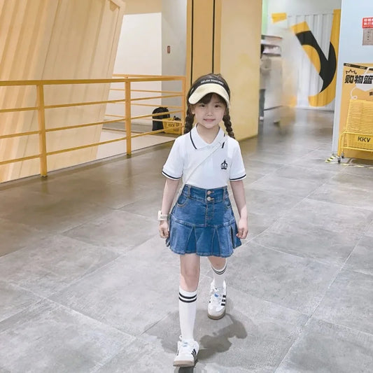 Baby Kids Denim Skirt Summer Fashion Casual All-match Blue A-line Skirt for Girls Elastic Waist Teen school Children Dance Skirt