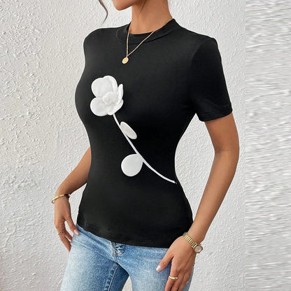 Sexy Short Sleeve Hollow Out Tops Female Black Slim Tee Basic T Shirt Women Elegant Slim Tops