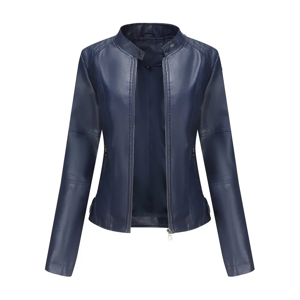 New women's leather jacket Slim jacket Thin section of the spring and autumn jacket Standing collar women's leather jacket