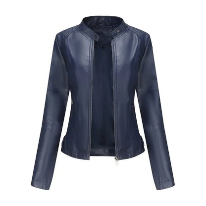 New women's leather jacket Slim jacket Thin section of the spring and autumn jacket Standing collar women's leather jacket