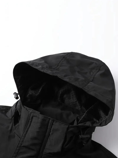 Detachable windproof sleeved hooded jacket suitable for outdoor activities men's casual waterproof multi pocket jacket vest