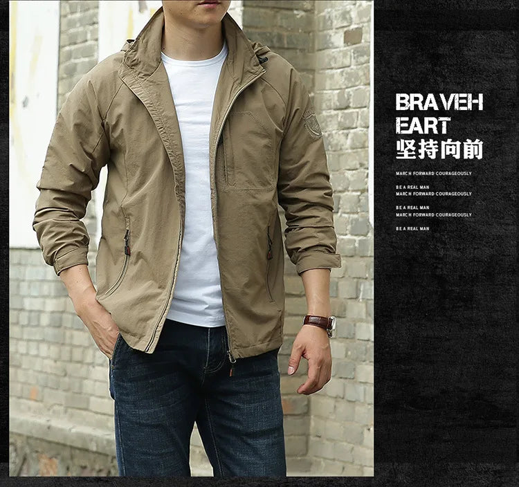ARC Outdoor Men's, Fishing, Mountain Climbing, Traveling, Solid Color, Skiing, Camping, Waterproof and Breathable Hooded Jacket